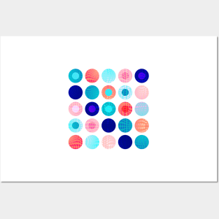 Big polka dots geometrical composition in blue and pink Posters and Art